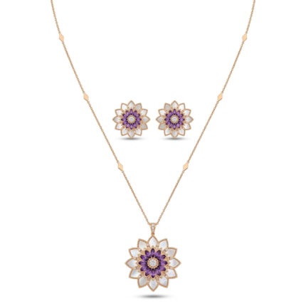 18K Gold Diamond Necklace & Earrings Set - 0.62ct