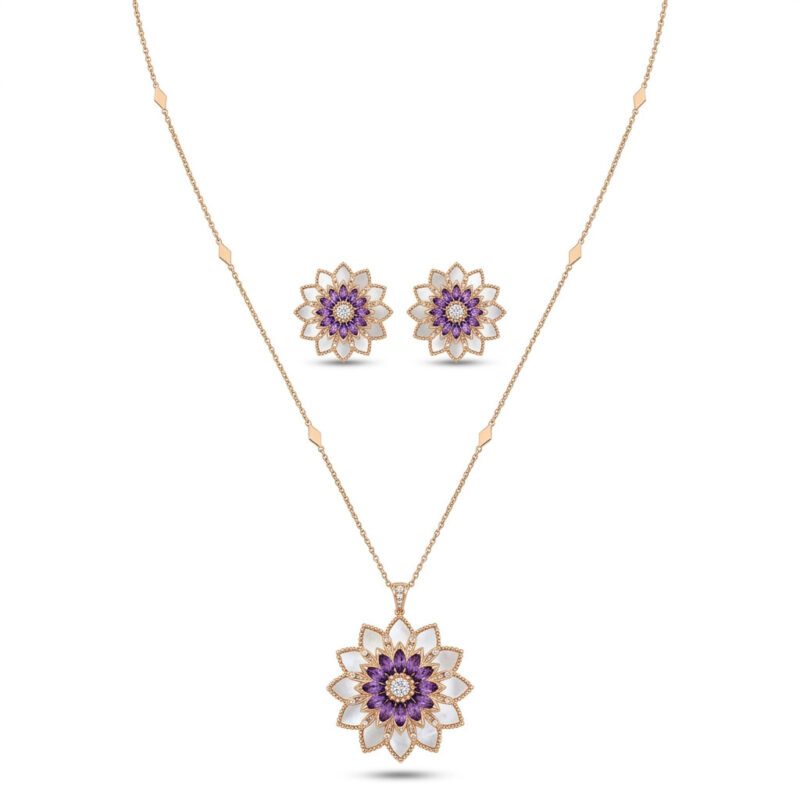 18K Gold Diamond Necklace & Earrings Set - 0.62ct