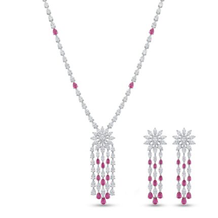 18K Gold Diamond Necklace & Earrings Set - 9.27ct