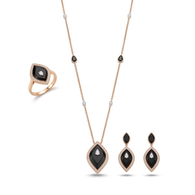 18K Gold Diamond Necklace, Earrings & Ring Set - 1.989ct